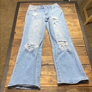 Rue21 Blue Flare Wide Leg Jeans with Distressed Details